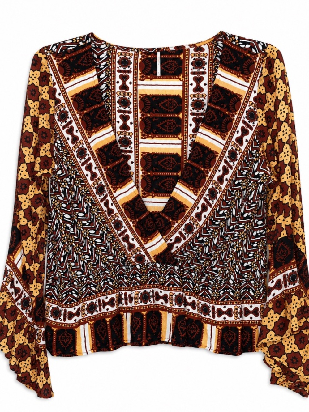 Free People • Boho • V-Neck • Printed Blouse • XL